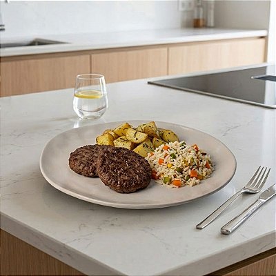 Hambúrguer de Patinho com Arroz à Grega e Batata Assada | 300g : 1_un