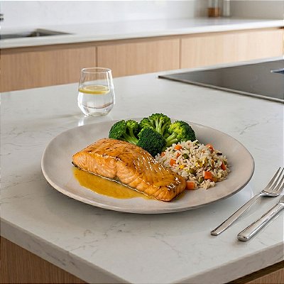 Salmão Grelhado com Molho de Laranja, Arroz à Grega e Brócolis | 230g | PGM : 1_un