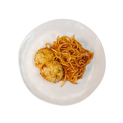 Hamburguer de Frango com Spaghetti e Molho de Tomate Caseiro | 300g | MAR : 300_g