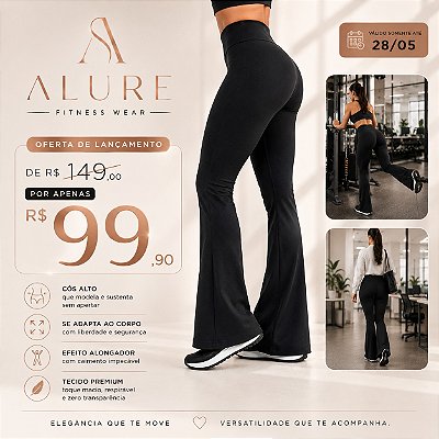 Calça Flare Poliamida Cós Alto | Efeito Alongador