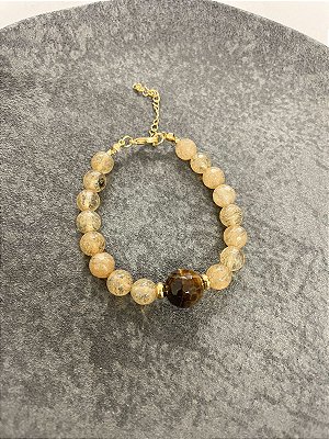 PULSEIRA PEDRA RUTILO E OLHO DE TIGRE