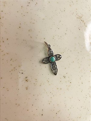 CRUCIFIXO PRATA C/ TURQUESA