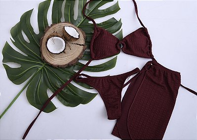 Conjunto biquíni + saia (Vinho)