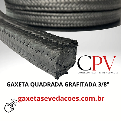 Gaxeta quadrada entrelaçada de PTFE  Grafitada de 3/8"