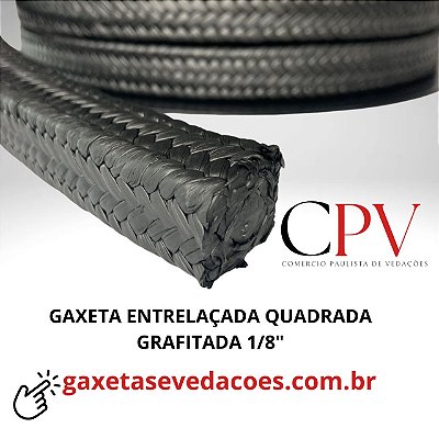 Gaxeta quadrada entrelaçada de PTFE  Grafitada de 1/8"