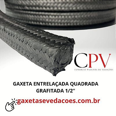 Gaxeta quadrada entrelaçada de PTFE  Grafitada de 1/2"