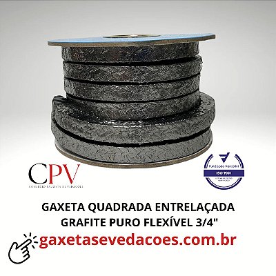 Gaxeta quadrada entrelaçada de Grafite Puro Flexível de  Alta temperatura 3/4"