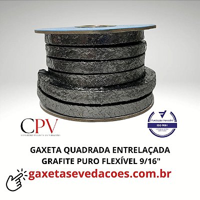Gaxeta quadrada entrelaçada de Grafite Puro Flexível de Alta temperatura 9/16"