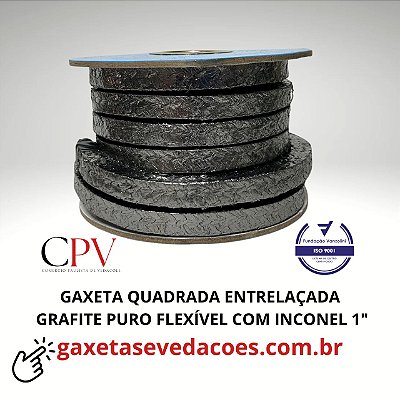 Gaxeta quadrada entrelaçada de Grafite Puro Flexível com Inconel 1"