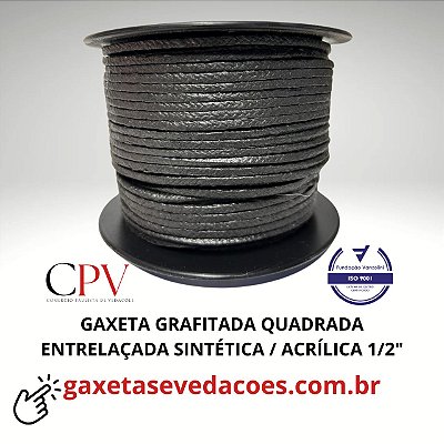 Gaxeta Grafitada quadrada entrelaçada de fibra Acrílica Sintética 1/2"