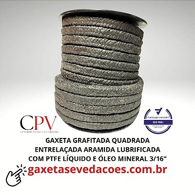 Gaxeta Grafitada quadrada entrelaçada de Aramida  PTFE e óleo Mineral 3/16"