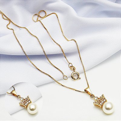 Conjunto de Brincos e Colar Semi joia 18k - Rei Da Glória