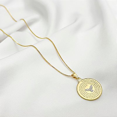 Colar Ouro 18k com pingente de mandala - Pai Nosso