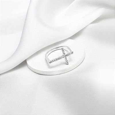 Anel de Cruz - Prata cravejado com Zircônias