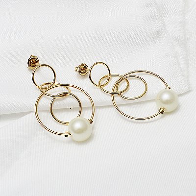 Brinco 4 Argolas & Pérola - Ouro 18k