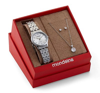 Kit Relógio Mondaine Prata com Semi Joia 32608L0MKNE2K1