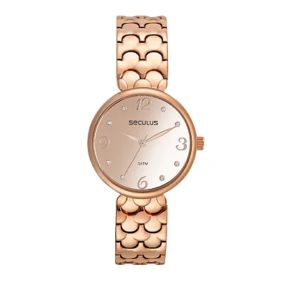 Relógio Seculus Feminino Serpens Espelhado Cristais Rosê