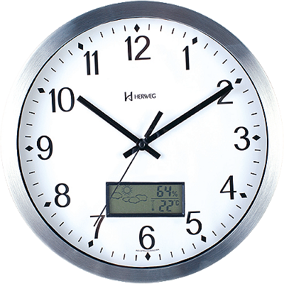 Relógio Herweg de Parede Alumínio Mini Estação Metereológica 6721