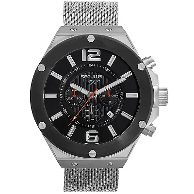 Relógio Seculus Masculino Cronógrafo Malha Aço
