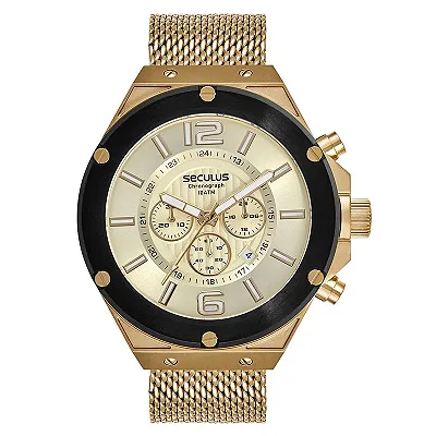Relógio Masculino Cronógrafo Malha Aço Dourado