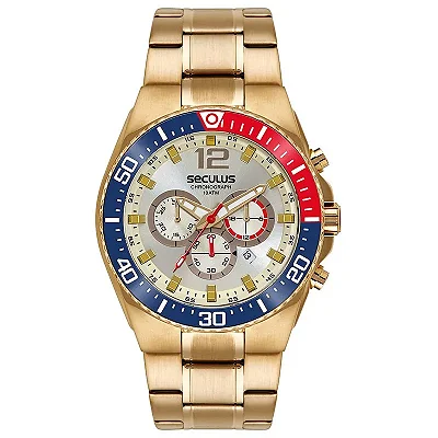 Relógio Masculino Cronógrafo Catraca Bicolor Dourado