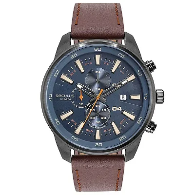 Relógio Seculus Masculino Cronógrafo Couro