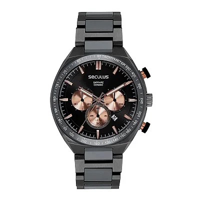Relógio Seculus Masculino Aço e Cerâmica Preto