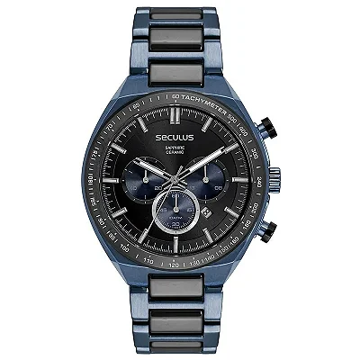 Relógio Seculus Cronógrafo Cerâmica Azul