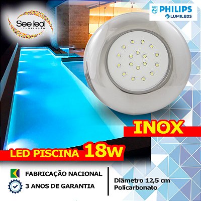 Luminária LED Piscina 18w | 12,5cm | 12v | INOX | IP68 À prova D'água