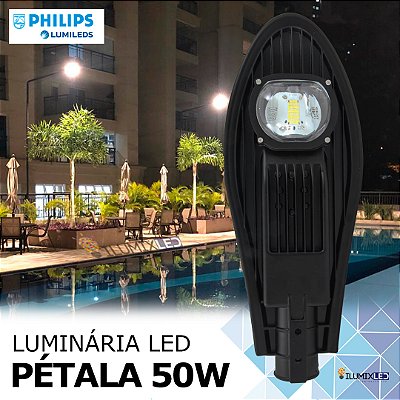 Luminária LED Pétala para Poste 50w | Bivolt | IP66 | 7.000Lm | Branco Frio 6.500k | LINHA PREMIUM