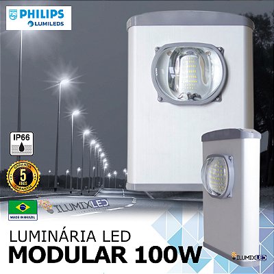 Luminária LED Pública Modular para Poste 100w | Bivolt | IP66 | 14.000 Lúmens | LED PHILIPS | Para Vias ou Condomínio