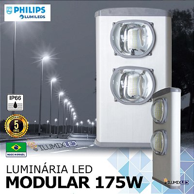 Luminária LED Pública Modular para Poste 175w | Bivolt | IP66 | 24.500 Lúmens | LED PHILIPS | Para Vias ou Condomínio