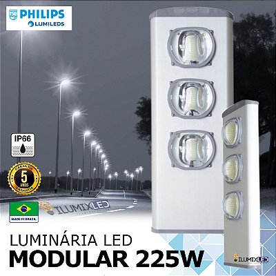 Luminária LED Pública Modular para Poste 225w | Bivolt | IP66 | 31.500 Lúmens | LED PHILIPS | Para Vias ou Condomínio