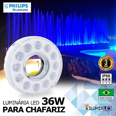 LUMINÁRIA LED PARA CHAFARIZ OU FONTE 36w | ENCAIXE ATÉ 38MM NO CANO | IP68 À prova d'água | LED CHIP PHILIPS