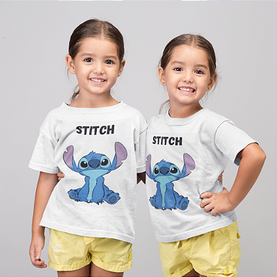 Camiseta Infantil Menina Branca de Algodão com Estampa Lilo Stitch