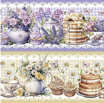 Tecido Tricoline Barrado Digital Chá da Tarde Florido (0,55cmx1,50mt)