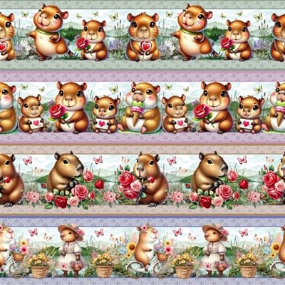 Tecido Tricoline Barrado Digital Capivaras (0,55cmx1,50mt)