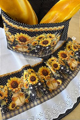 Pano de prato/copa e cestinha de pães - Girassóis