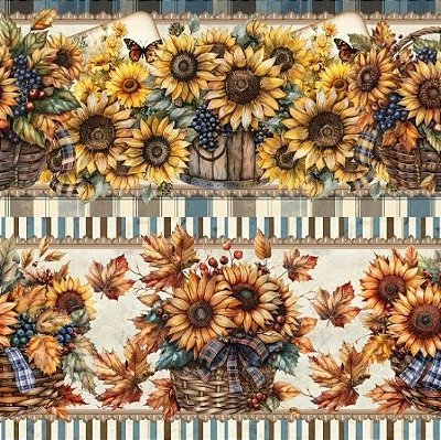 Tricoline Digital Barrado Vasos de Girassóis (0,55cmx1,50mt)