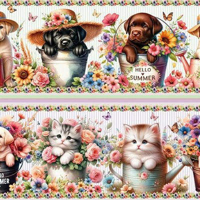 Tricoline Digital Barrado Summer Pets (0,55cmx1,50mt)