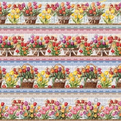 Tricoline Digital Barrado Cestas de Tulipas (0,55cmx1,50mt)