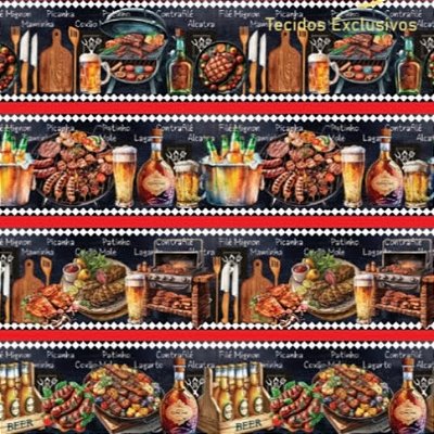 Tricoline Digital Barrado Bom Churrasco (0,55cmx1,50mt)