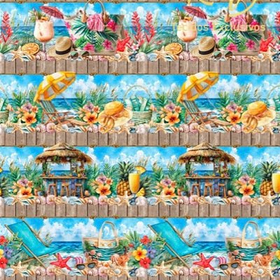 Tricoline Digital Barrado Verão na praia (0,55cmx1,50mt)