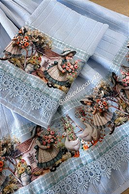 Jogo de toalhas p/ banheiro (Banho e Rosto) - Camponesas