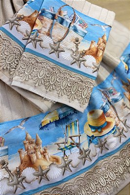 Jogo de toalhas p/ banheiro (banho, rosto e lavabo) - Praia