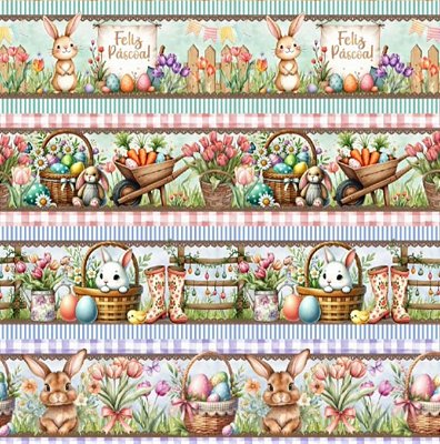 Tricoline Digital Barrado Páscoa Divertida (0,55cmx1,50mt)