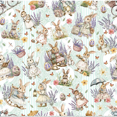 Tricoline Digital Composê Coelhos no Jardim de Lavandas (0,55cmx1,50mt)