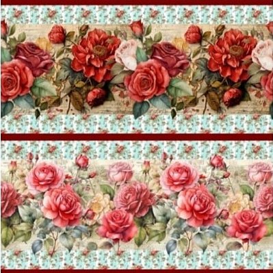 Tecido Tricoline Barrado Digital Roseiras 55cmx1,50mt