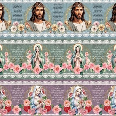 Tecido Tricoline Barrado Digital Religiosidade 55cmx1,50mt
