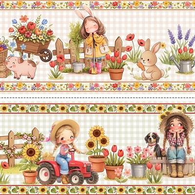 Tecido Tricoline Barrado Digital Farm Girl (0,55cmx1,50mt)